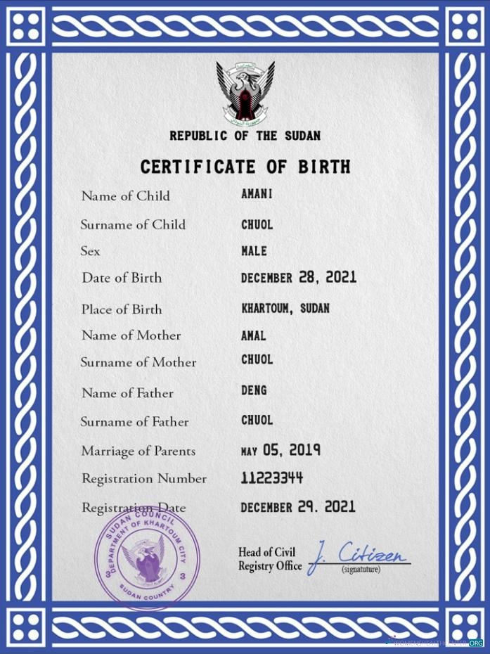 Download Sudan vital record birth certificate PSD template Photoshop template